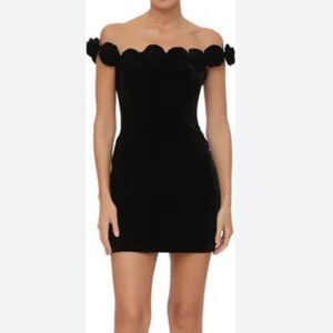 Avec Les Filles Black Velvet Rosette Mini Cocktail Dress | 8